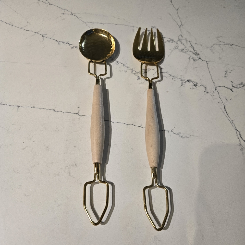 Anthropologies Gold and Wood Salad Servers